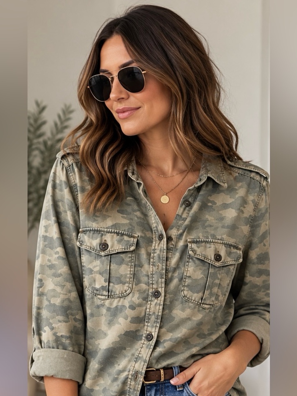 American Eagle Boyfriend Fit Camo Utility Shirt Soft Flowy Button Down S